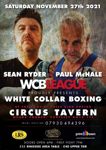 poster for a boxing match showing two men and event details