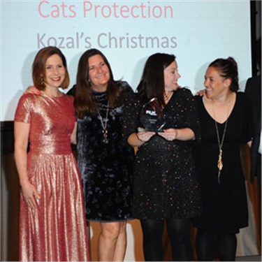 Cats Protection receiving their People's Choice Award at the Charity Film Awards 2019.