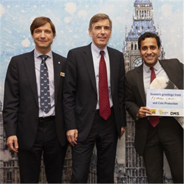 James Yeates, Cats Protection's Chief Executive, David Rutley MP, Parliamentary Under Secretary of State for Food and Animal Welfare, in the Department for Environment, Food and Rural Affairs; and Rehman Chishti MP