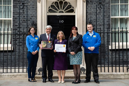 Cats Protection staff in front of 10 Downing Street London