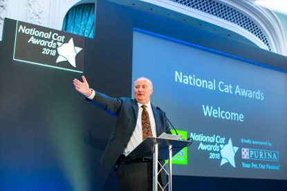 Alan Dedicoat on stage at the 2018 National Cat Awards