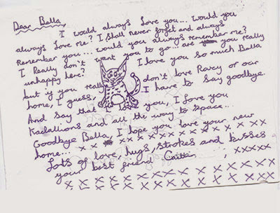 child's handwritten letter to a pet cat