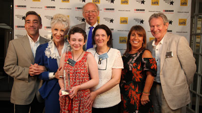 National Cat Awards 2017 winner Evie, with her mum, Peter Hepburn and judges Andrew Collins, Anita Dobson, Jo Hemmings and Paul Copley