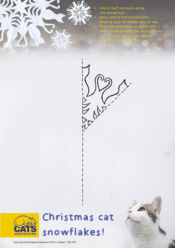 Cut out pattern for cat themed snowflakes