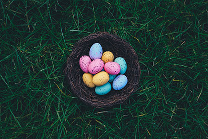 basket of colourful chocolate Easter eggs