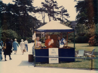 1960s photo of The Cats Protection League fundraising stall in a park