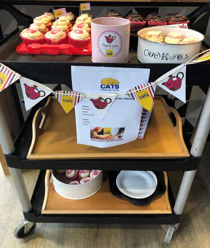 a trolley of cakes for Cats Protection's Pawsome Afternoon Tea
