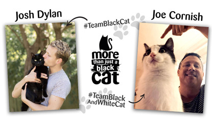 Josh Dylan and Joe Cornish with their black and black-and-white cats