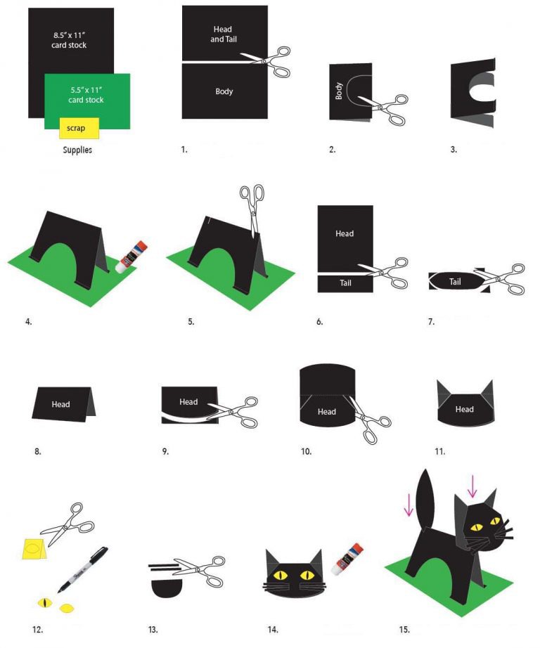 instructions on how to make a standing black cat out of paper