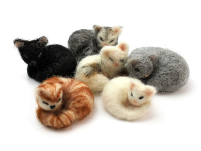 six needle felted cats in assorted colours