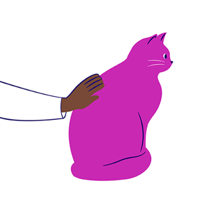 Illustration of a hand on a cat back whilst they are overweight