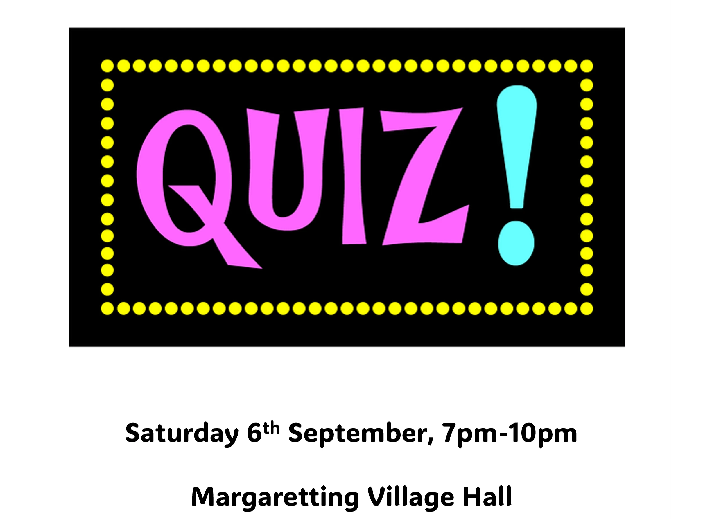 Quiz night on Saturday 6th September 2025